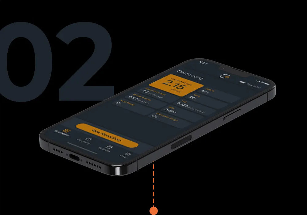 Calibre breath tracker's mobile app displaying a dashboard of calorimetry data